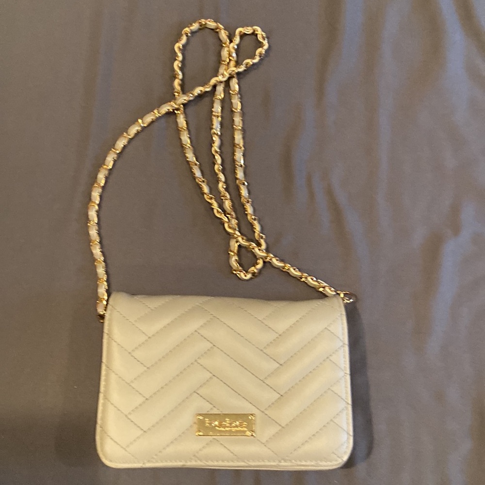 bebe Quilted Crossbody Bag Gray Gold Chain Strap Flap Y2K Shoulder Purse - Picture 6 of 17